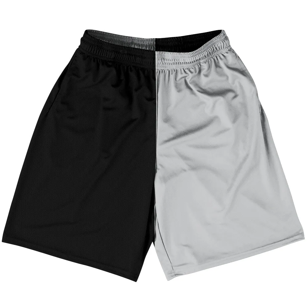 Black And Grey Medium Dark Quad Color Basketball Practice Shorts Made In USA