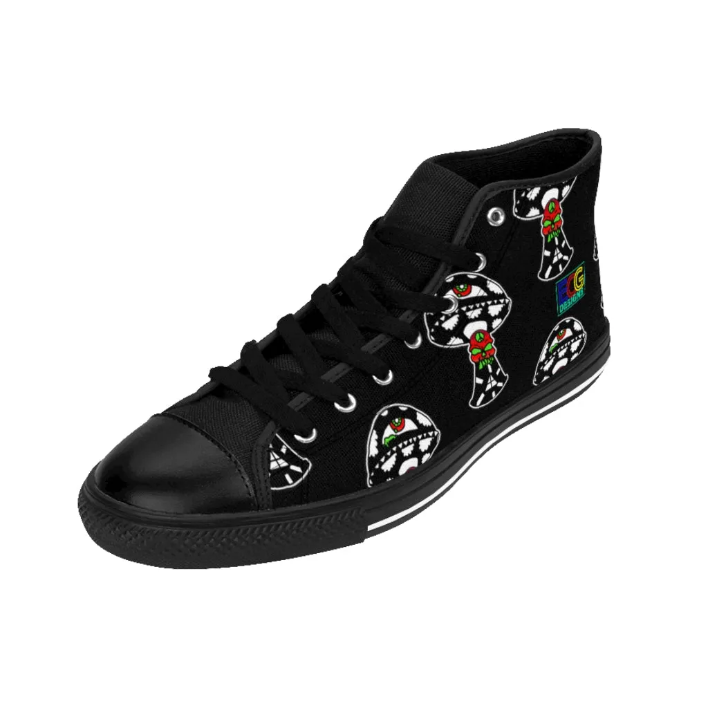 Black and White Skull Shroom Women's High-top Sneakers