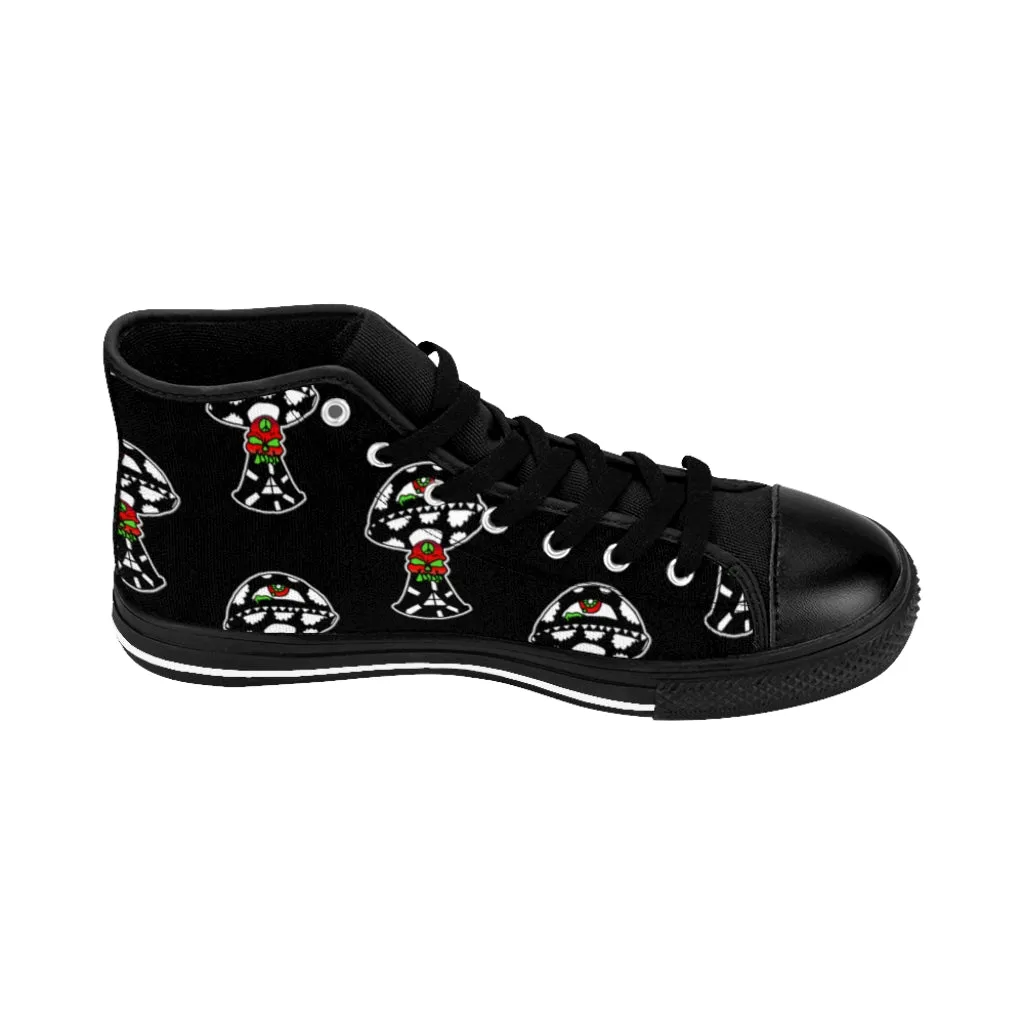 Black and White Skull Shroom Women's High-top Sneakers