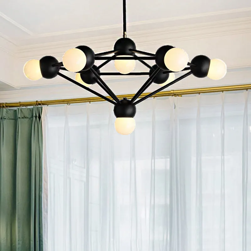 Geometric Metal Arm Chandelier â€“ 6/8/10-Light Living Room Hanging Light in Black/Gold