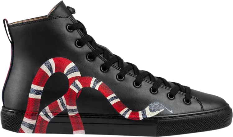 Gucci Leather High Top Snake Sneakers, Black