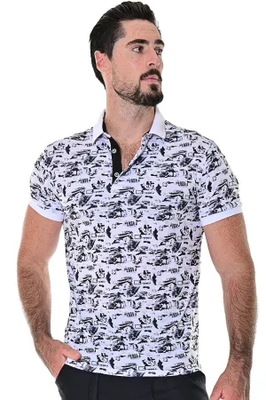 Men's Polo Shirt Short Sleeve Modern Pattern Golf White/Black - MKT1568