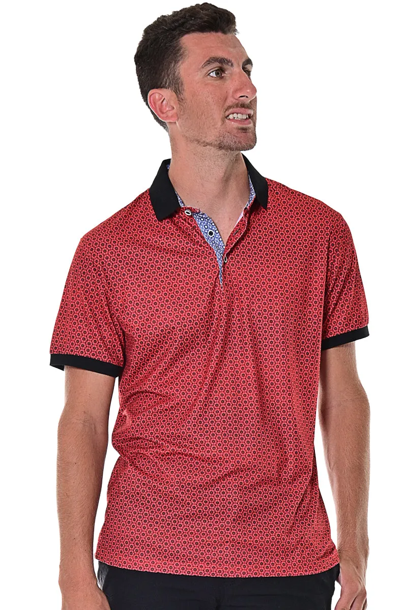 Men's Short Sleeve Polo Shirt Modern Pattern Red/Black - MKT1577