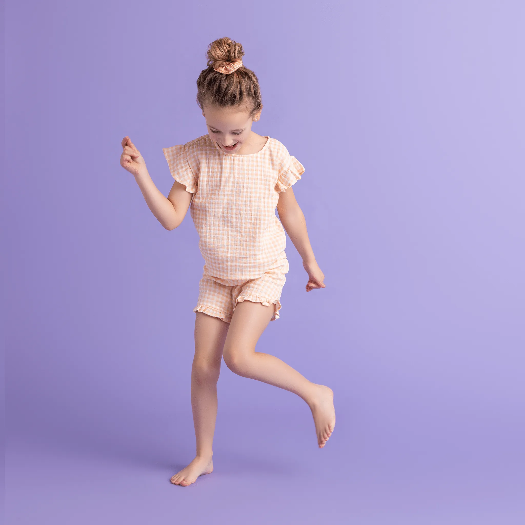 Sunset Grid | Orange/White Girls Beach Set - Muslin