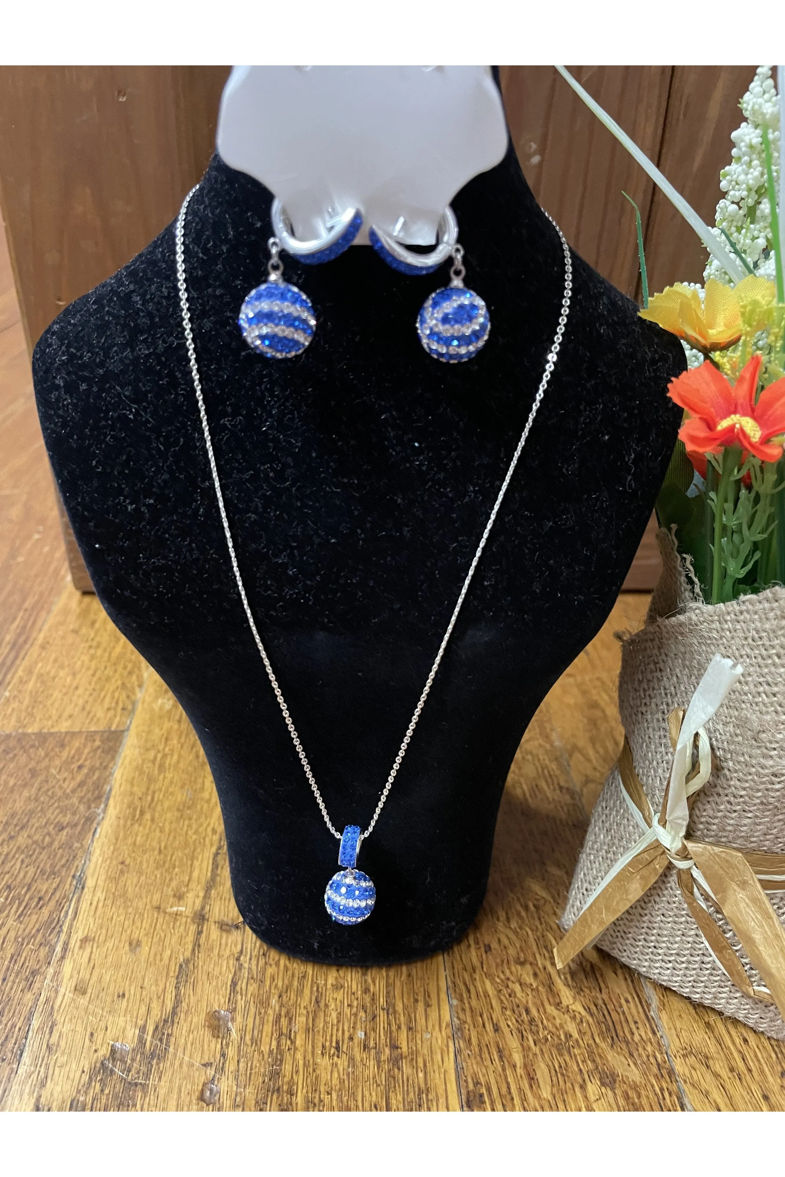 Swarovski Royal Blue And Crystal Basketball Or Football Earrings